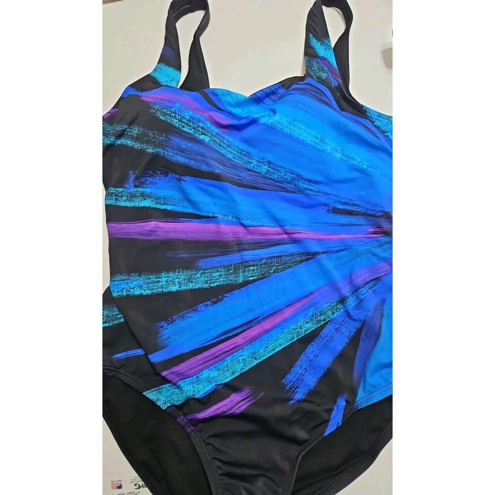 SWIMSUITS FOR ALL 1 Piece Bathing Suit CONTROL Black Blue Purple Sz 16 NEW